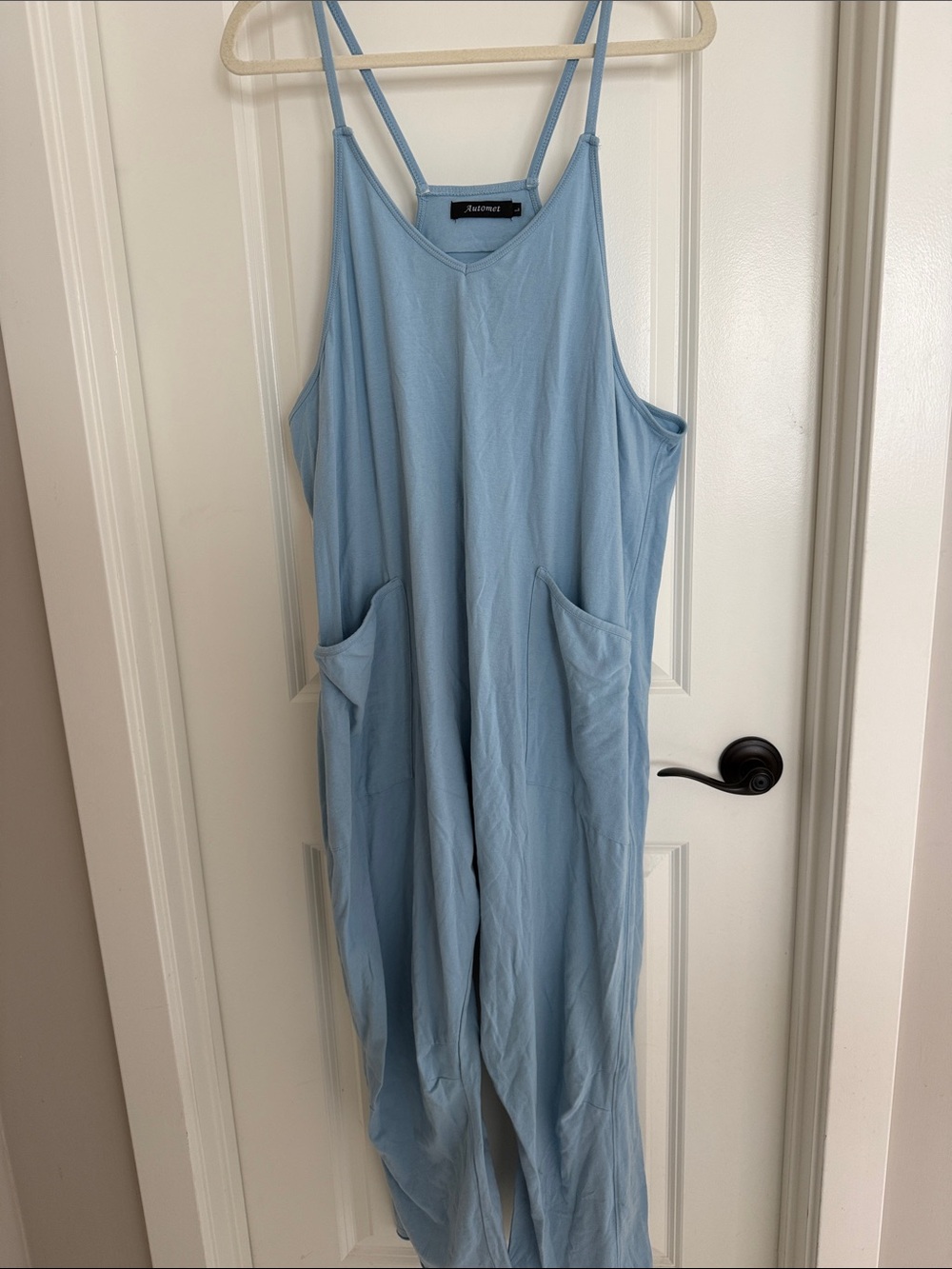 Casual Light Blue Strappy Jumpsuit with Pockets